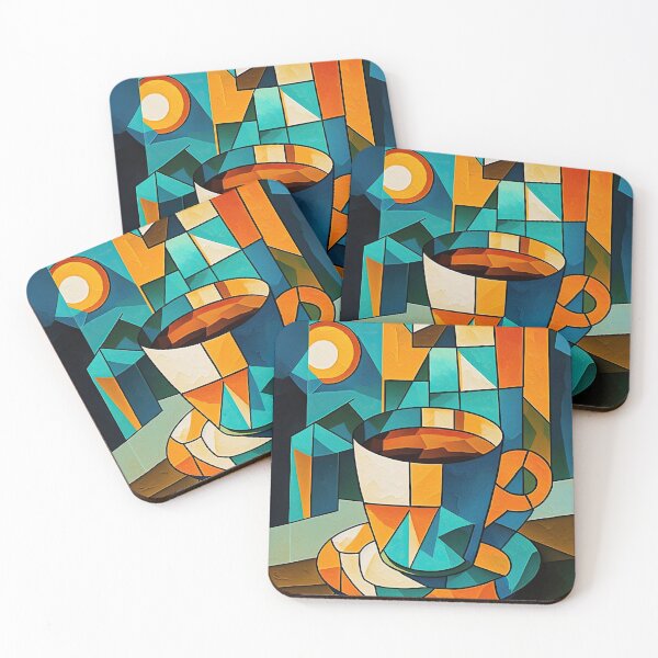 Item preview, Cubist painting of steaming cup of coffee 3 designed and sold by artefacta.