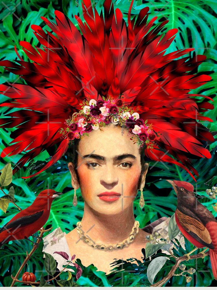 Aperçu 6 sur 6. Sweatshirt premium oversize avec l'œuvre Frida Kahlo Plumes Rouges créée et vendue par Muycote.