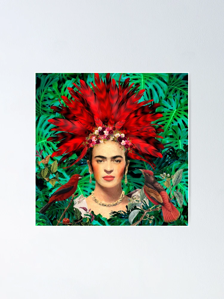 Aperçu 1 sur 3. Poster avec l'œuvre Frida Kahlo Plumes Rouges créée et vendue par Muycote.