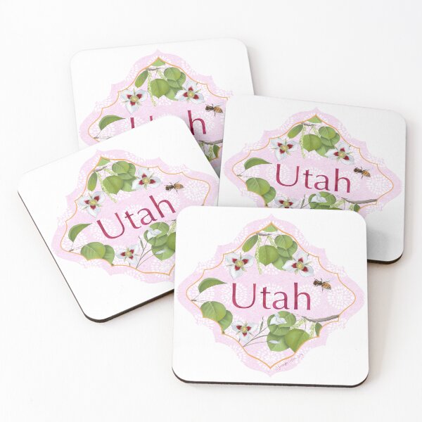 Item preview, Utah Design Motif Illustration for Travelers US State Collection sego lily State Tree quaking Aspen State Flower designed and sold by JourneyHomeMade.