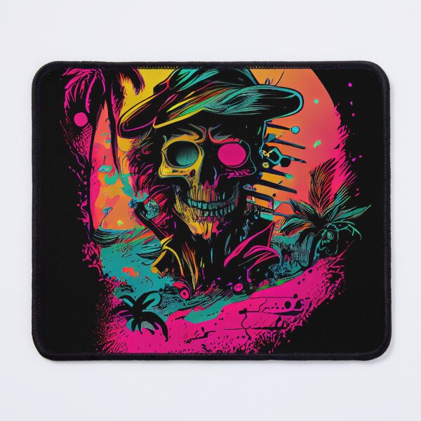 Aperçu de l'œuvre  80s Synthwave Retrowave Pirate Skull Colorful Sunset Graphic créée et vendue par SpookshowDesign.