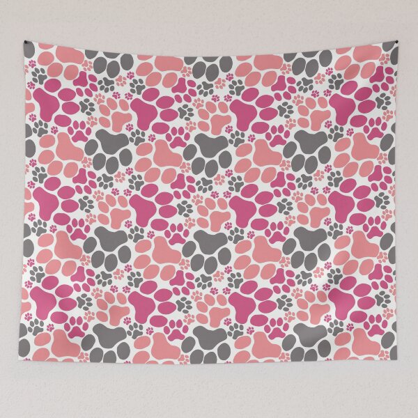 Item preview, Dog Paw Camo Seamless Pattern Salmon Pink Fuchsia designed and sold by MoePark.