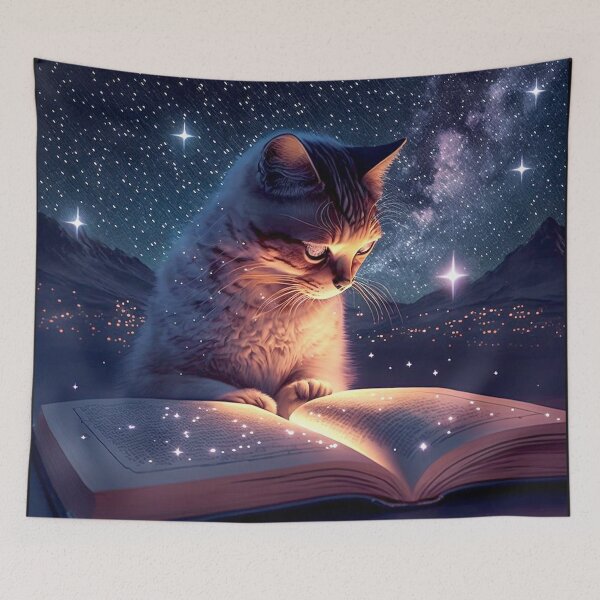 Item preview, Happy Cat Reading in the Night designed and sold by Chiron WADE.