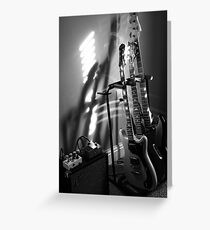 Electric Guitars, Bass, and Fender Amp Black & White Photo Greeting Card