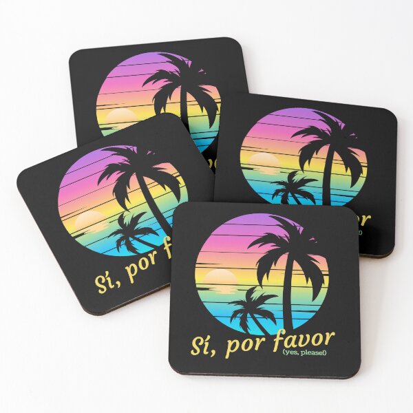 Artikelvorschau, Sí, Por Favor, Ja, bitte, spanische Sprüche, Retro-Sonnenaufgang am Strand entworfen und verkauft von Sun Sand & Sea Art.