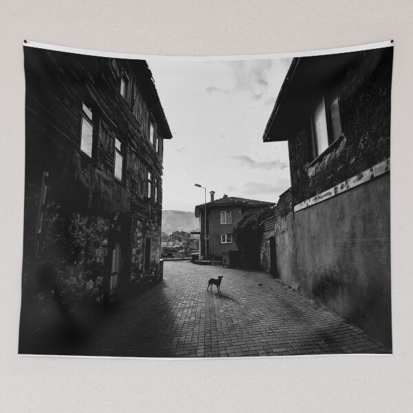 Item preview, Grayscale Photo of a Dog on the Street  designed and sold by AlderBlack.