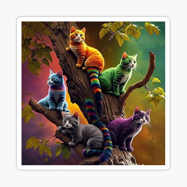 Five cats climbing up a tree Sticker