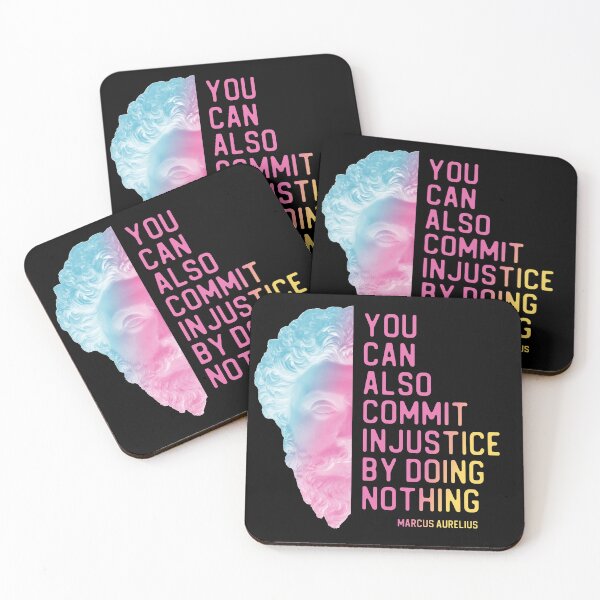 Item preview, "You can also commit injustice by doing nothing" in bright gradient - Marcus Aurelius quote designed and sold by Ofeefee.