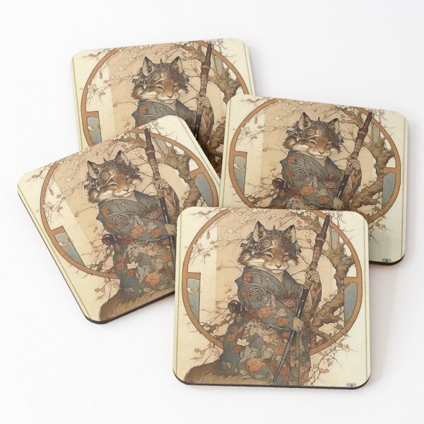 Item preview, Vintage Art Nouveau Traditional Japanese Tanuki Samurai designed and sold by entwithanaxe.