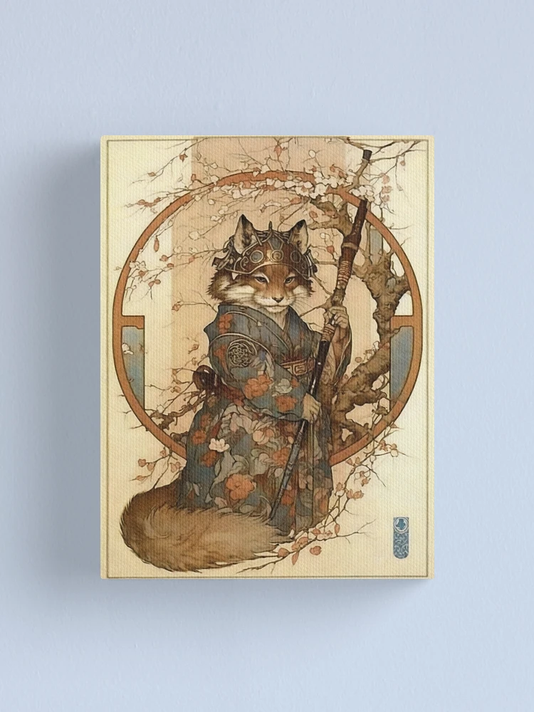 Vintage Art Nouveau Traditional Japanese Tanuki Samurai