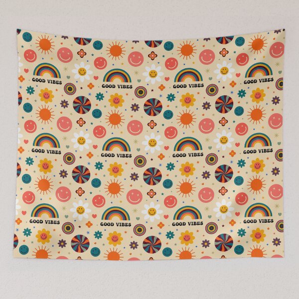 Item preview, Retro Groovy Hippie Good Vibes Rainbow Smiley Face  designed and sold by ambertedder.