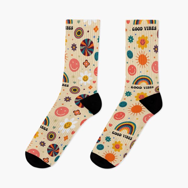 Item preview, Retro Groovy Hippie Good Vibes Rainbow Smiley Face  designed and sold by ambertedder.