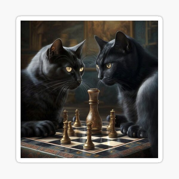 Black Cats Playing Chess Sticker