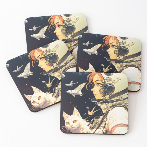 Item preview, Girl and Cat in Space Fantastic Retro 70s designed and sold by AIWanderer.
