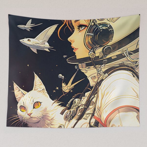 Item preview, Girl and Cat in Space Fantastic Retro 70s designed and sold by AIWanderer.