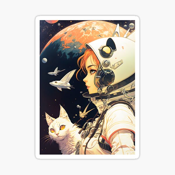 Item preview, Girl and Cat in Space Fantastic Retro 70s designed and sold by AIWanderer.