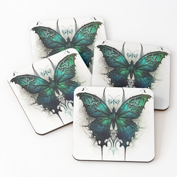 Artikelvorschau, Schmetterling im gotischen Stil mit Blau- und Grüntönen entworfen und verkauft von Dragonstrom.