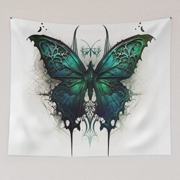 Artikelvorschau, Schmetterling im gotischen Stil mit Blau- und Grüntönen entworfen und verkauft von Dragonstrom.