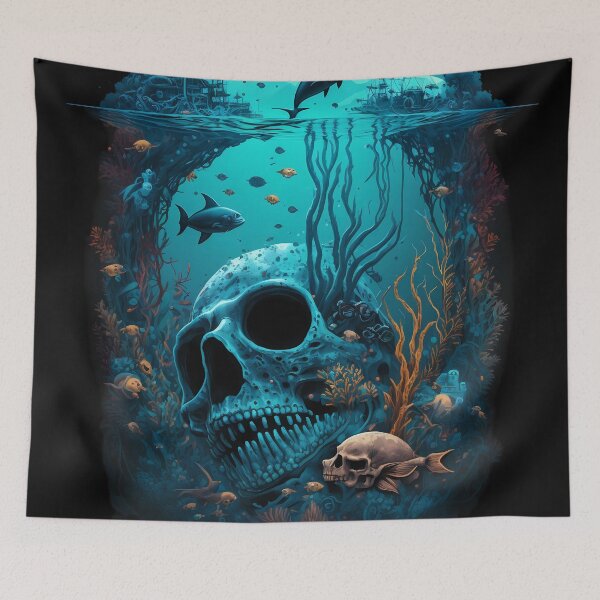 Item preview, Surrealistic Underwater Skull Art  designed and sold by ZickDezine.