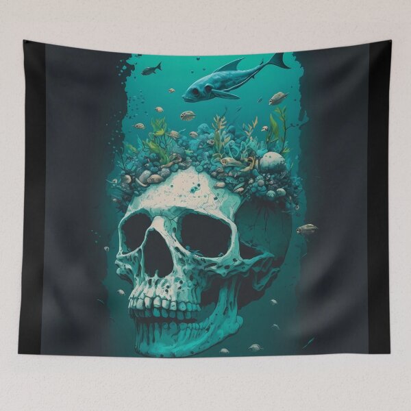 Item preview, Surrealistic Underwater Skull Art  designed and sold by ZickDezine.
