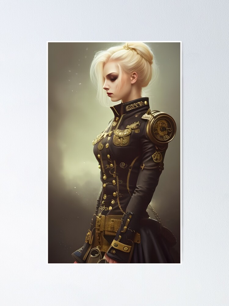 Stunning blonde steampunk Officer in Military Uniform | Poster