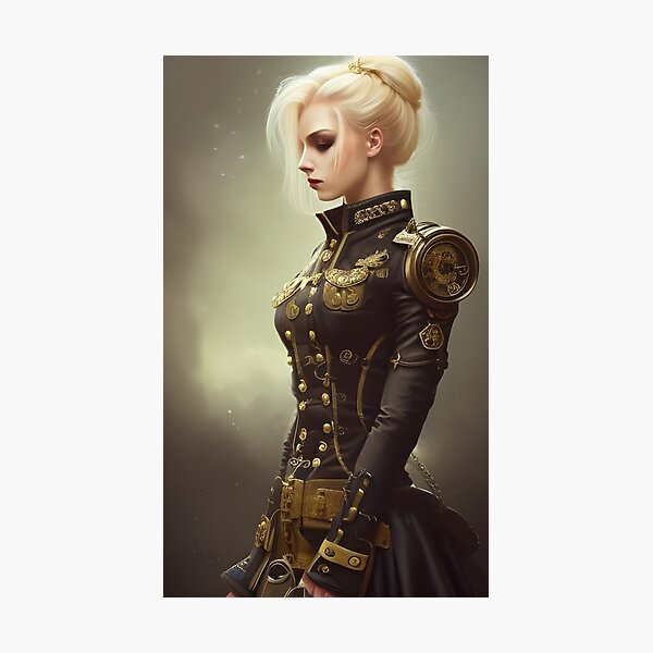 Beautiful Steampunk Lady in Fancy Uniform | Art Board Print