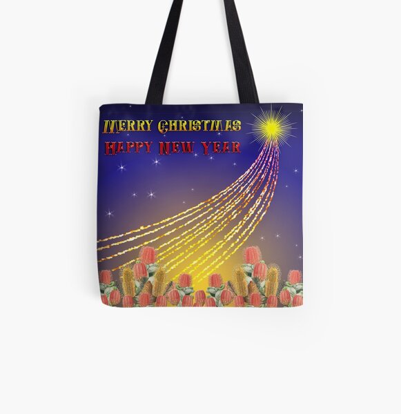 Christmas - Australian banksias and stars All Over Print Tote Bag