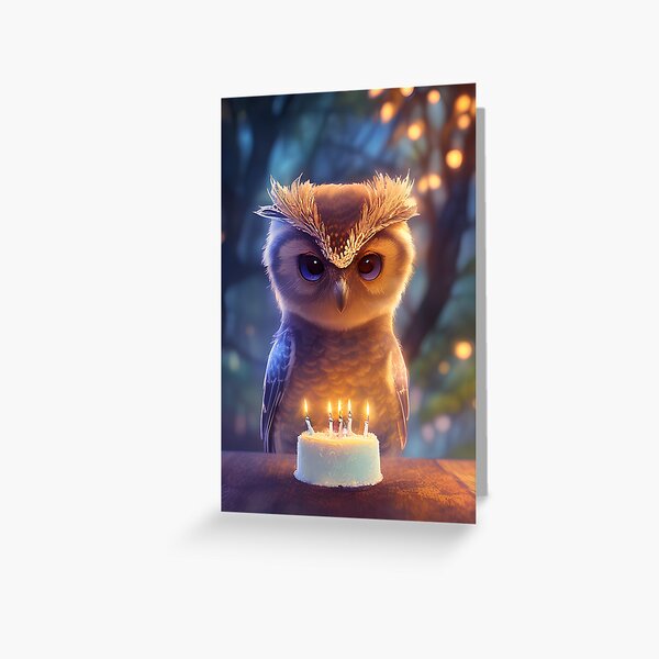 Item preview, Owl with birthday cake designed and sold by akwl-design.