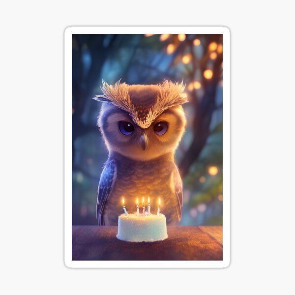 Item preview, Owl with birthday cake designed and sold by akwl-design.