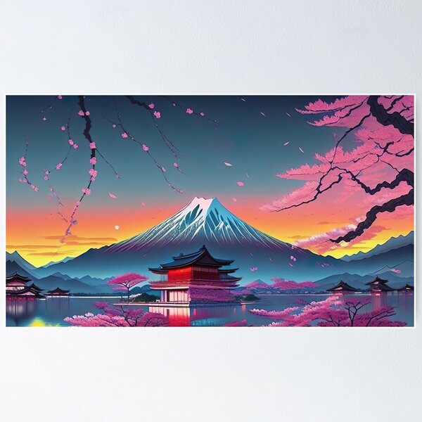 Japanese Landscape Wiht Cherry posters & prints by Tsawa Studio
