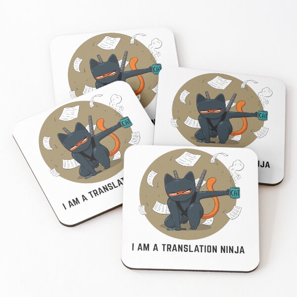 Item preview, Earthy Ninija cat with a cup of coffee "I am a translation ninja" designed and sold by marcinkucharski.