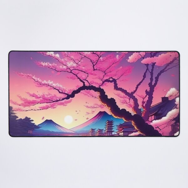 Cherry Blossoms in the Japanese Sunset Desk Mat
