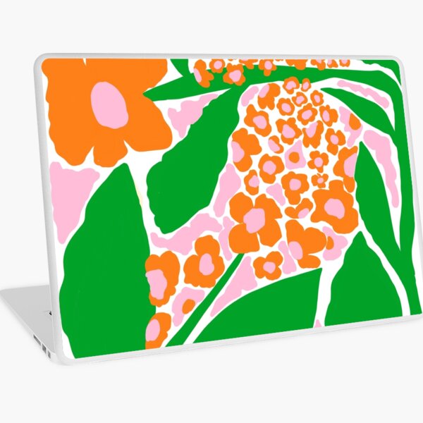 Orange-green floral flower illustration painted with gouache Laptop Skin