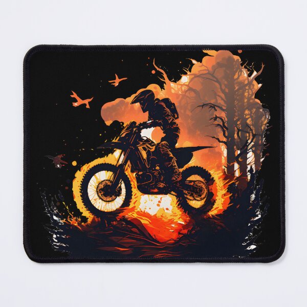 Item preview, Adventure motorcycle with rider driving through flames illustration designed and sold by togetherShirts.
