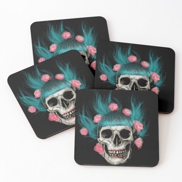 Item preview, Skull with Blue Hair and Roses designed and sold by CrazyPopSkull.