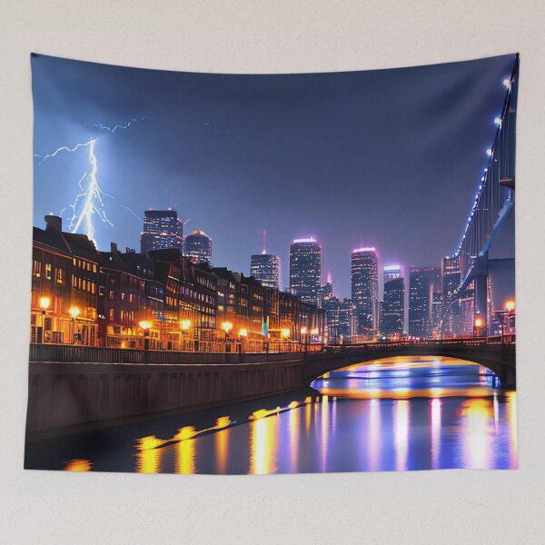 Item preview, A Serene Dusk at the City River: Benches and Streetlights designed and sold by D3monic.