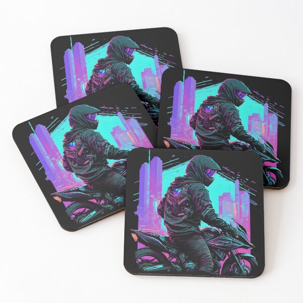 Item preview, Motorcycle with bikers in front of a city backdrop, cyberpunk look designed and sold by togetherShirts.