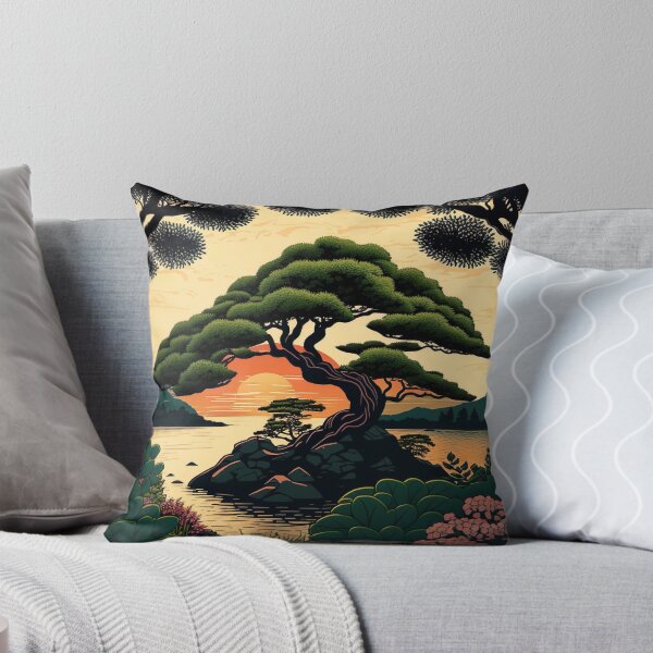 Item preview, Bonsai Tree Sunset - Japanese Ukiyo-e style designed and sold by Sakashi-Canvas.