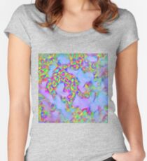 A close up of a person holding a colorful umbrella Fitted Scoop T-Shirt