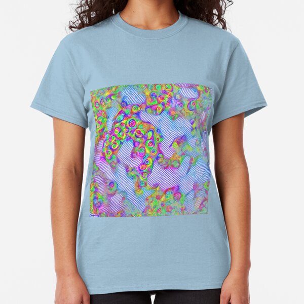 A close up of a person holding a colorful umbrella Classic T-Shirt