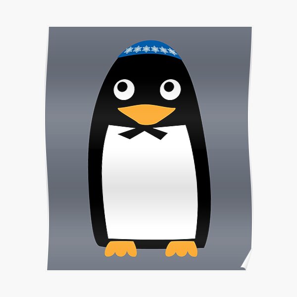 Happy Hanukkah Jewish Penguin Yarmulke Poster
