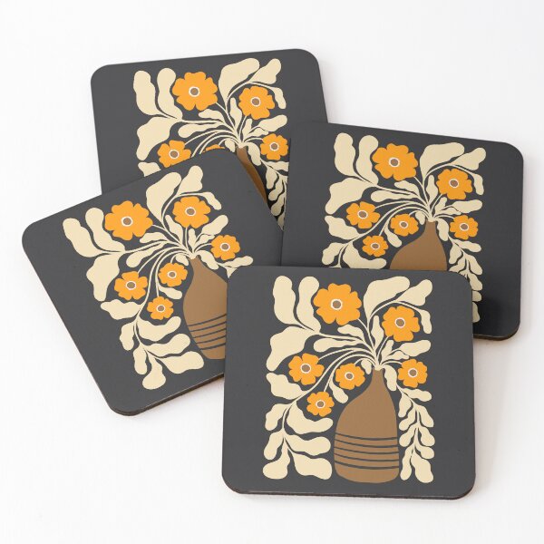 Item preview, Abstract Orange Flowers in a Vase on Dark Background designed and sold by GraphicBicycle.