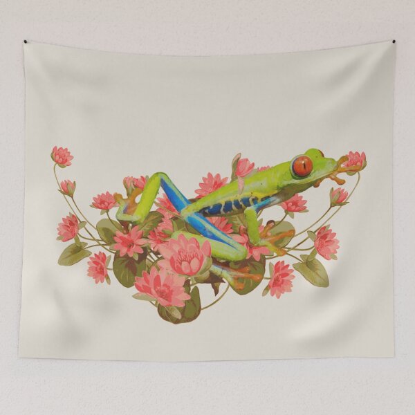 Item preview, Red Eyed Tree Frog And Beautiful Decorative Lilly Flowers designed and sold by TrulyEpoque.