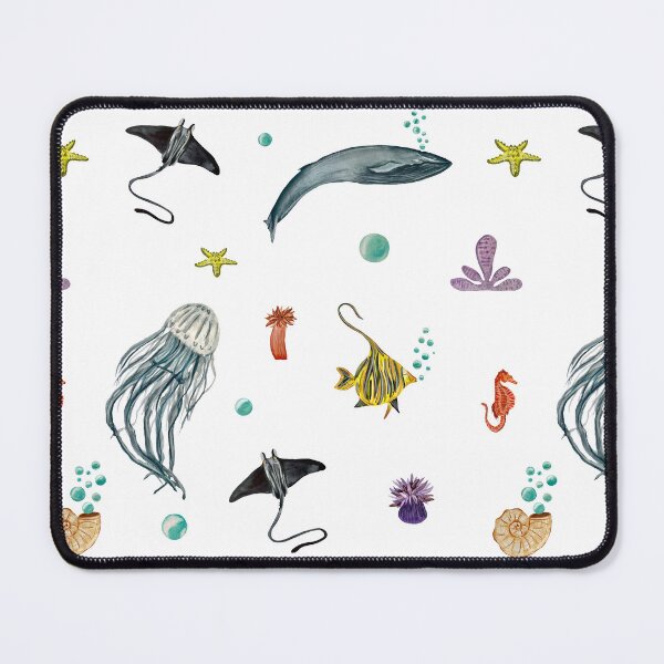 Item preview, Whale jellyfish fish coral sea pattern watercolor designed and sold by Yana Mustafina | Boho Soulful Designs.