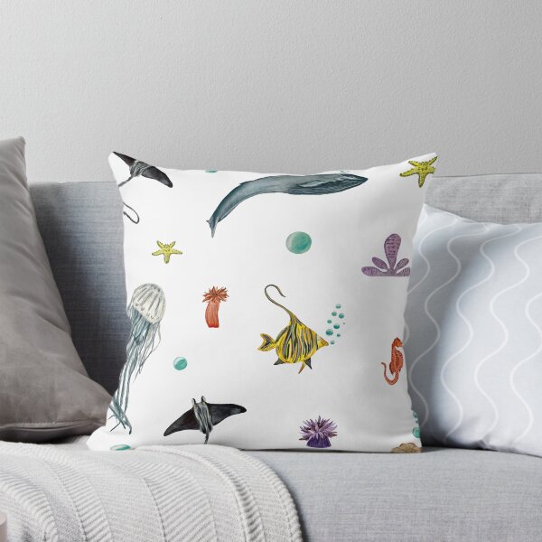Item preview, Whale jellyfish fish coral sea pattern watercolor designed and sold by Yana Mustafina | Boho Soulful Designs.