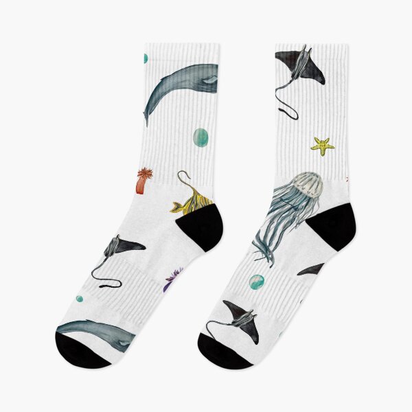 Item preview, Whale jellyfish fish coral sea pattern watercolor designed and sold by Yana Mustafina | Boho Soulful Designs.