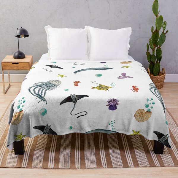 Item preview, Whale jellyfish fish coral sea pattern watercolor designed and sold by Yana Mustafina | Boho Soulful Designs.