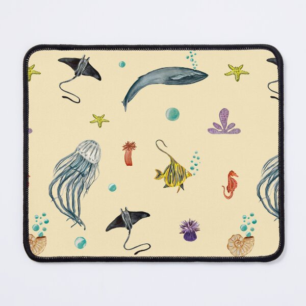 Item preview, Whale jellyfish fish coral sea pattern watercolor beige designed and sold by Yana Mustafina | Boho Soulful Designs.