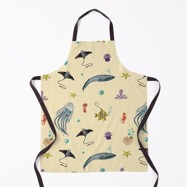 Item preview, Whale jellyfish fish coral sea pattern watercolor beige designed and sold by Yana Mustafina | Boho Soulful Designs.