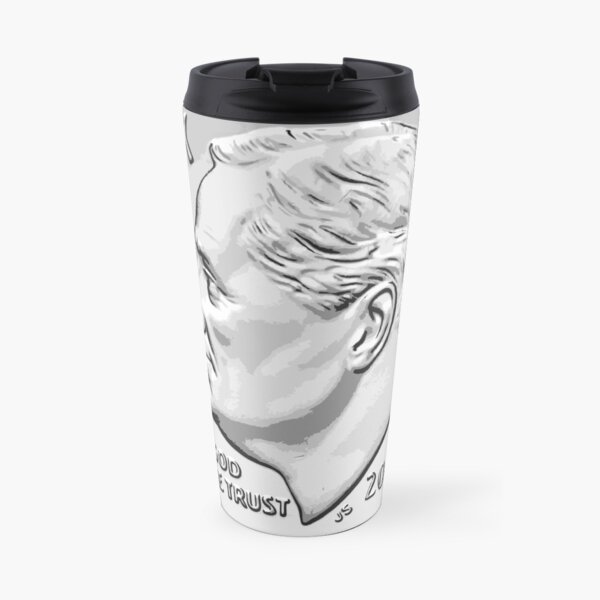 Roswell's face on the dollar Travel Mug